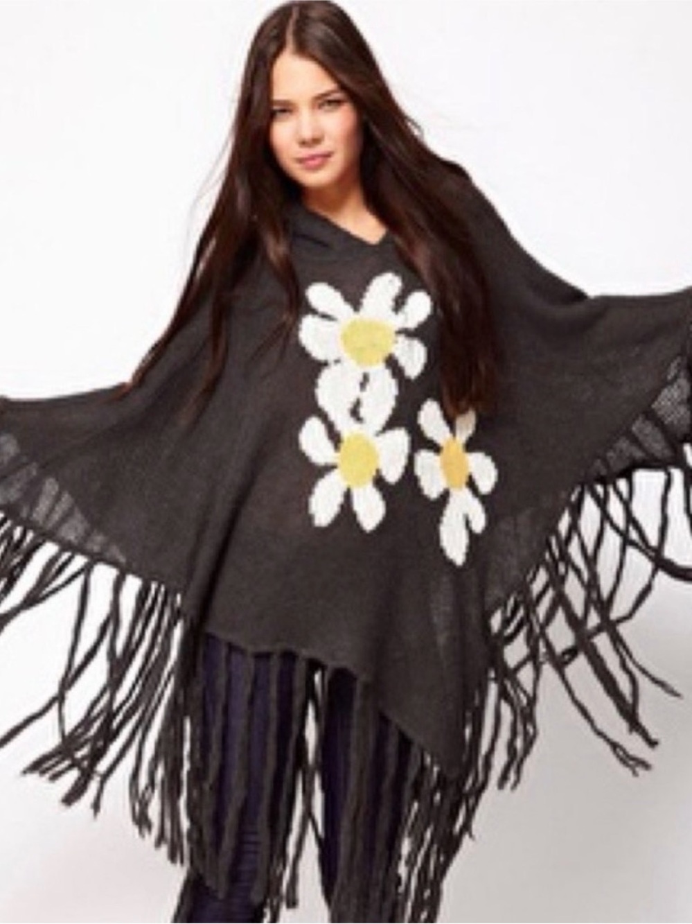 Vintage RARE Wildfox Hooded Knit Poncho with Fringe EUC Coastal Cowgirl Small by